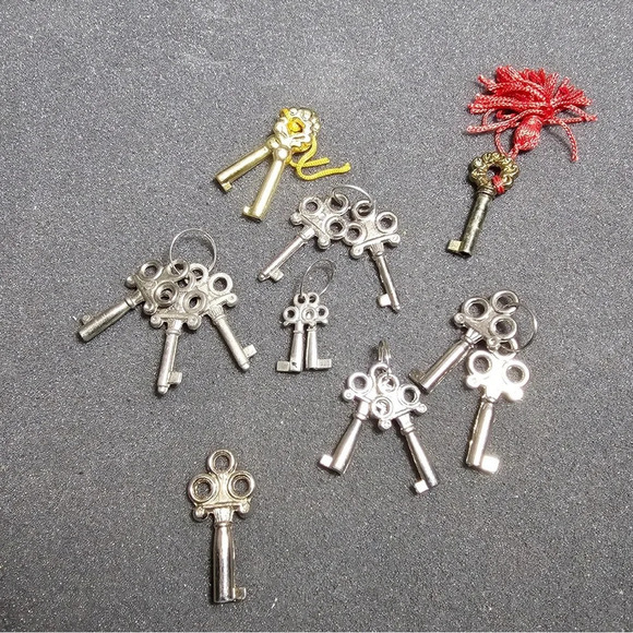 Lot Of Small Random Handcuff Style Barrell Keys Different Sizes Color And Metal - Picture 2 of 6